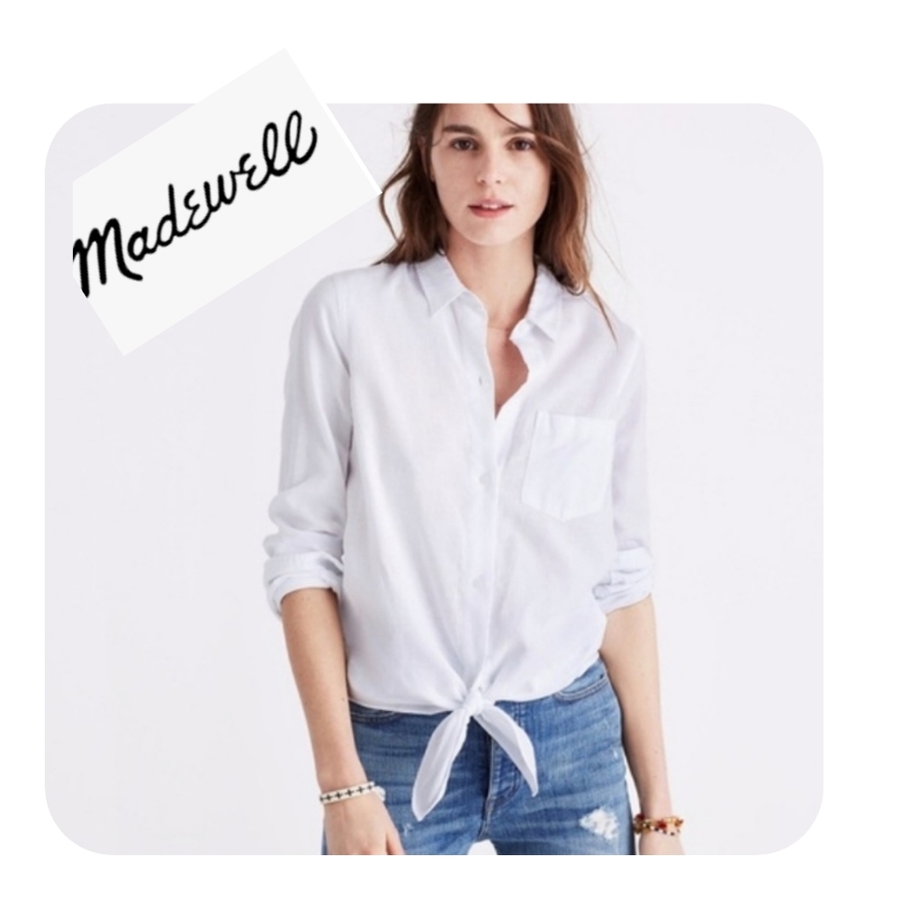 MADEWELL COTTON  TIE@WAIST BUTTON DOWN TOP
